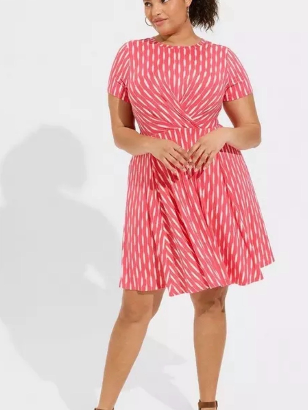 Torrid Super Soft Pink & White Ikat-Style Fit-and-Flare Mini Dress. Sz 3X
